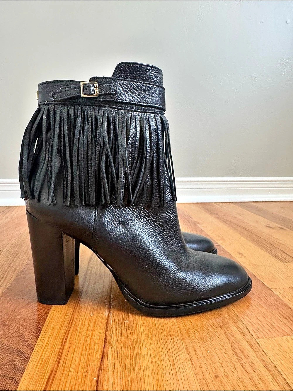 Vanka Trump fringe ankle boots Black Leather Fringe Boots US 7.5